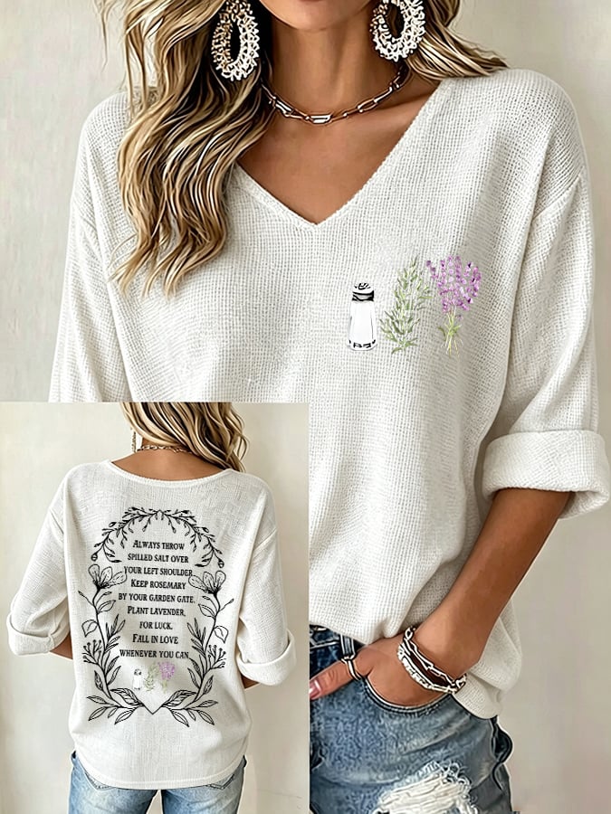 Women's Always Throw Spilled Salt Over Your Left Shoulder Print V Neck Top