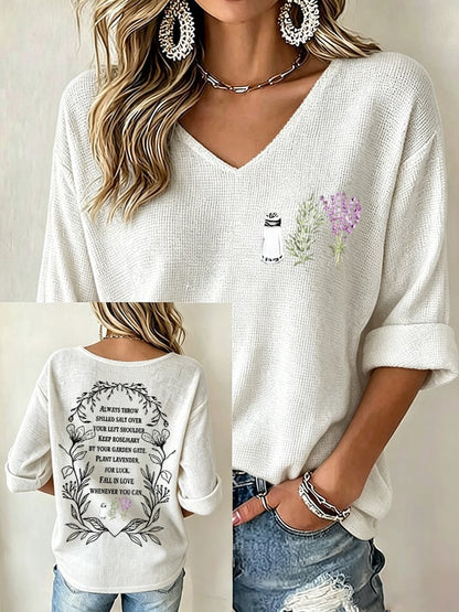 Women's Always Throw Spilled Salt Over Your Left Shoulder Print V Neck Top