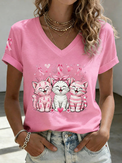 Women'S Breast Cancer Awareness Print Casual T-Shirt