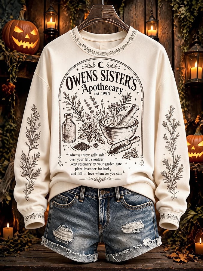Women's Practical Magical Halloween Print Crew Neck Sweatshirt