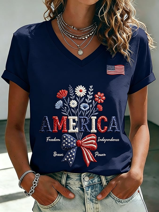 Women's 250th Anniversary  Flower Art  Print Casual V-Neck Vest