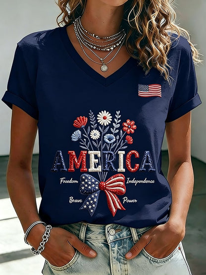 Women's 250th Anniversary  Flower Art  Print Casual V-Neck Vest