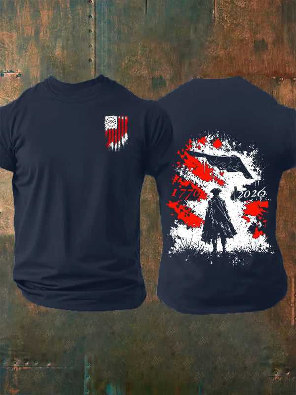 Men's Round-Neck 250 US Flag Print T-Shirt