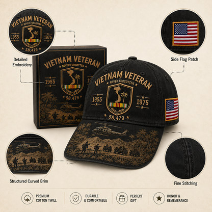 Vietnam Veteran Never Forgotten 1955–1975 Commemorative Cap 🇺🇸
