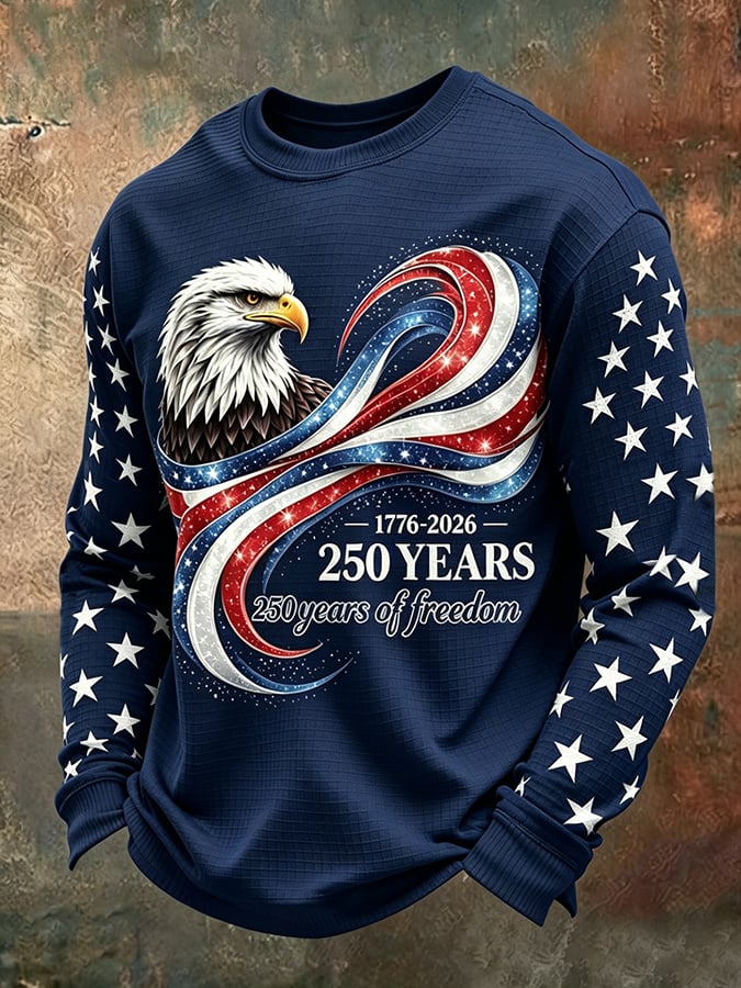 Men's Casual Long-Sleeve T-Shirt with USA 250th Anniversary Independence Day Print