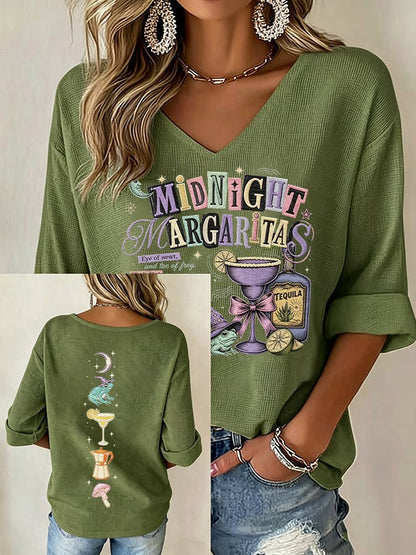 Women's Midnight Margaritas Print V Neck Top
