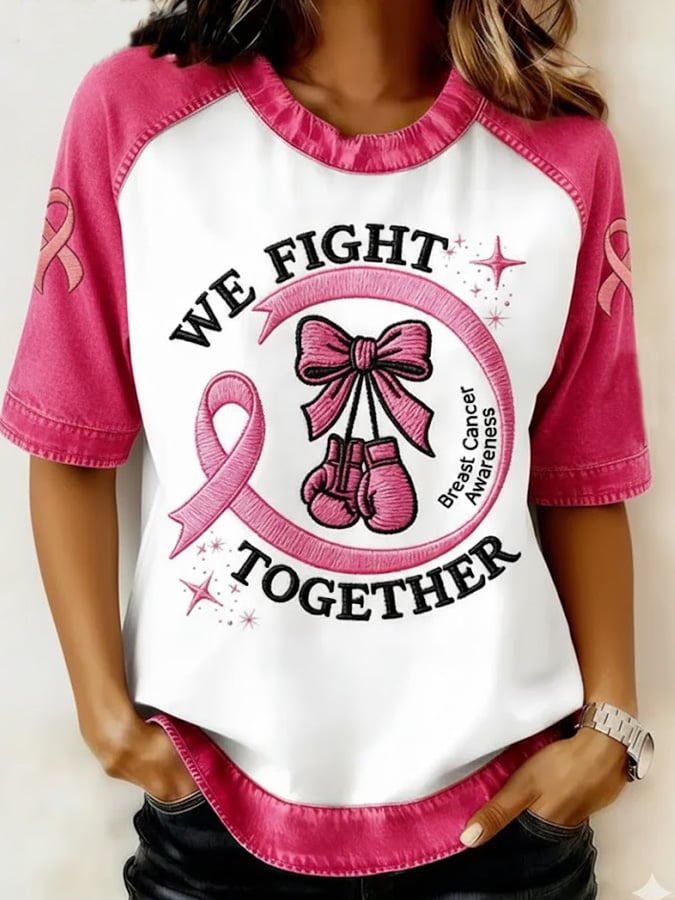 Women'S Casual T-Shirt With Breast Cancer Awareness Print
