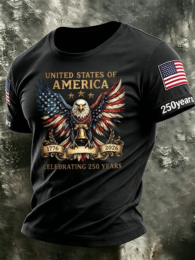 Men's America Flag 250th Anniversary Print Round Neck T-shirt