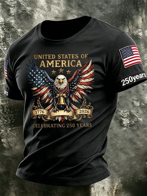 Men's America Flag 250th Anniversary Print Round Neck T-shirt
