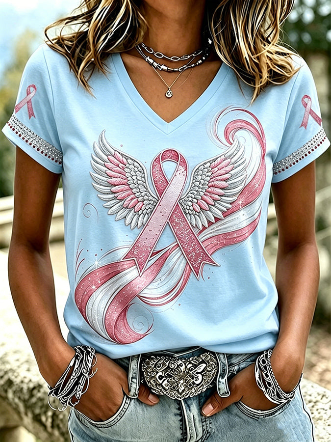 Women'S Breast Cancer Awareness Printed Casual T-Shirt