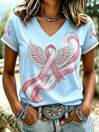 Women'S Breast Cancer Awareness Printed Casual T-Shirt