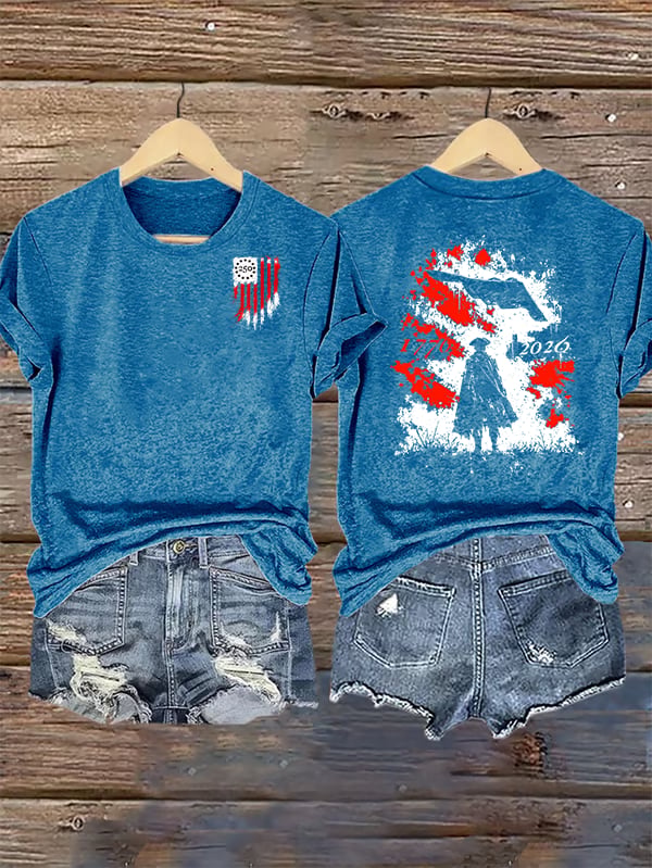Women's  Round-Neck 250 US Flag Print T-Shirt