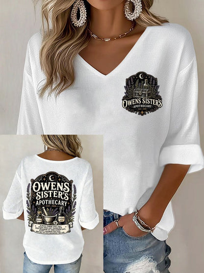 Women's Owens Sisters Apothecary Witch Print V Neck Top