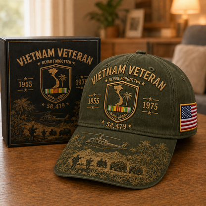 Vietnam Veteran Never Forgotten 1955–1975 Commemorative Cap 🇺🇸
