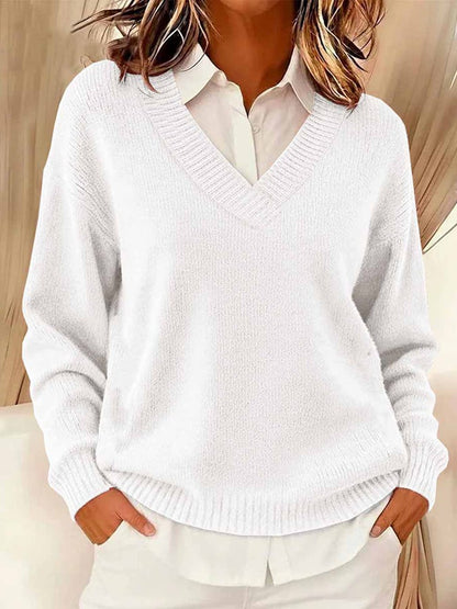 Women's Casual V-neck Long-sleeved Sweater