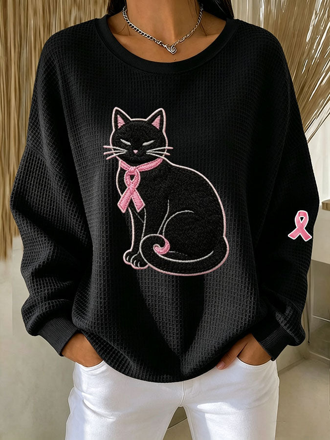 Women'S Pink Art Print Waffle Sweatshirt