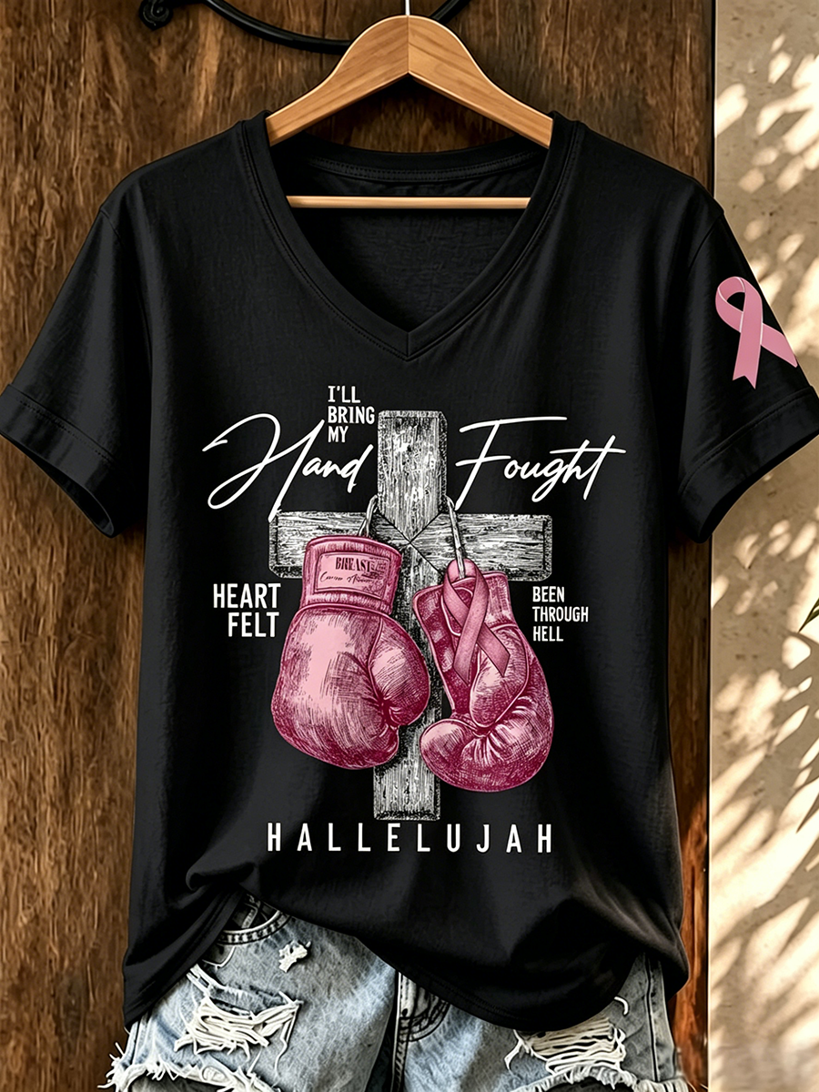 Pink Series Breast Cancer Public Welfare Slogan Printed Women'S Top