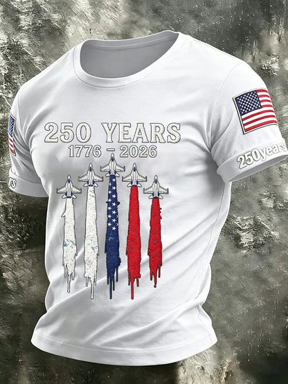 Men's USA 1776-2026 250th Anniversary Print Round Neck T-shirt