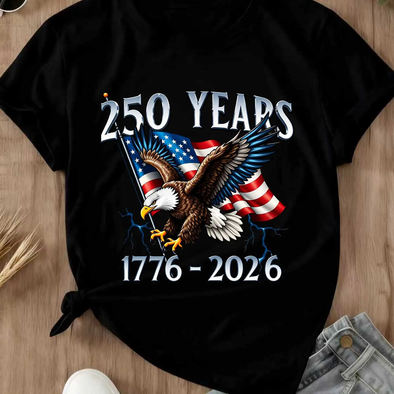 Memorial Day T-shirt American Eagle Independence Day 250 Years 1776 2026 T-Shirt White Patriotic Flag And Bird Design For Celebrations And National Events