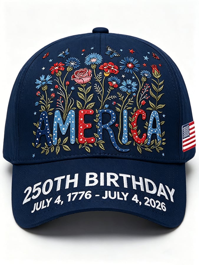 Unisex 250th Anniversary America 1776-2026 Flower Art Print Casual Hat