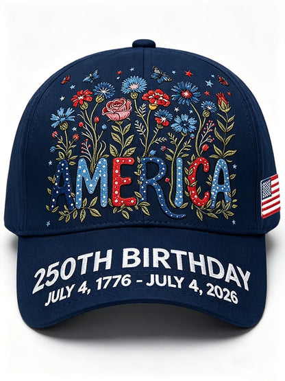 Unisex 250th Anniversary America 1776-2026 Flower Art Print Casual Hat