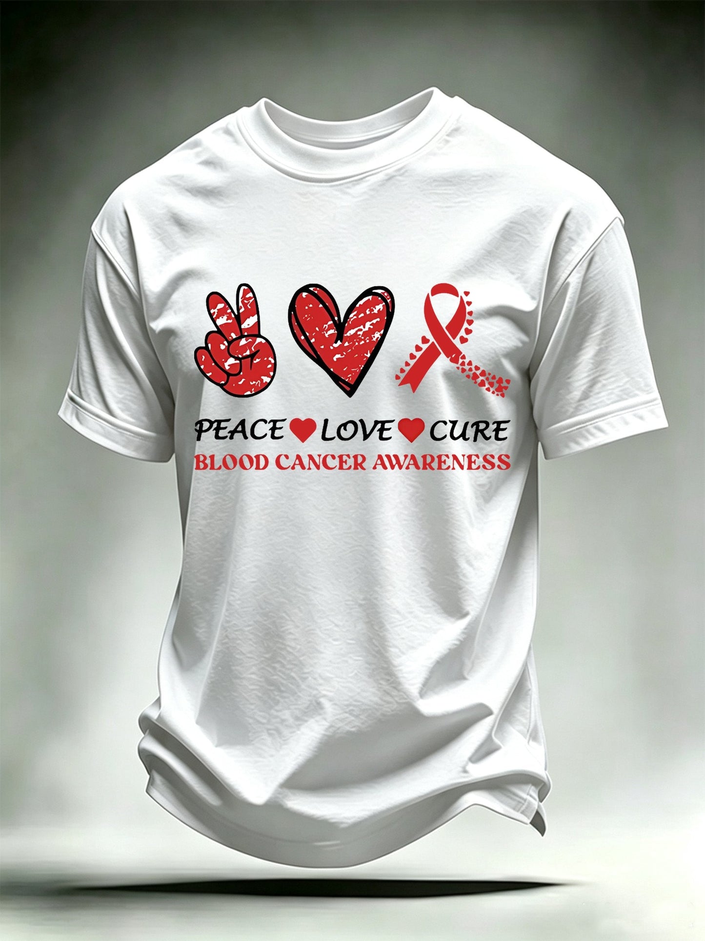Men's T-shirts with designs promoting awareness of blood cancers