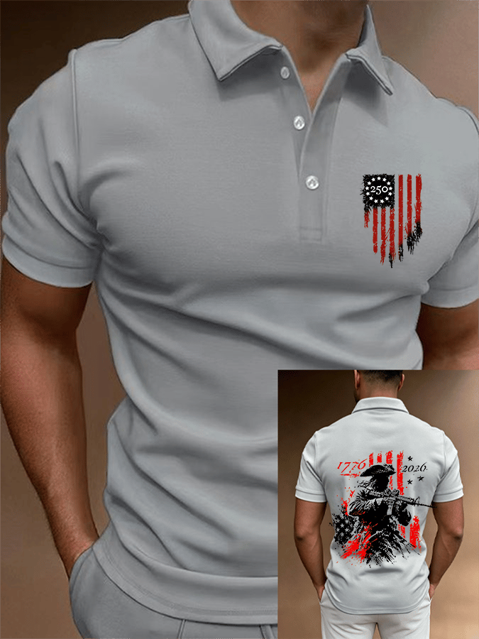 Men's 250th Anniversary Distressed American Flag 2-sided Polo Shirt