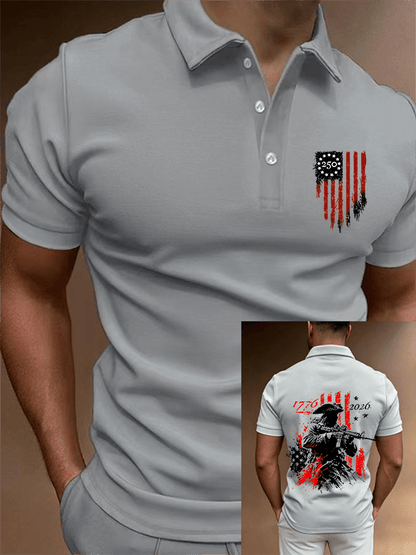 Men's 250th Anniversary Distressed American Flag 2-sided Polo Shirt