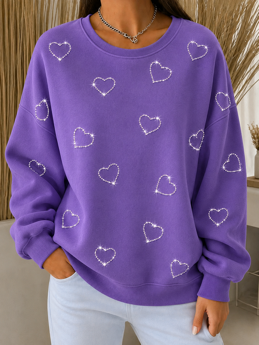 Women's Casual Heart-Shaped Bulibuli Hot Stamping Round Neck Hoodie