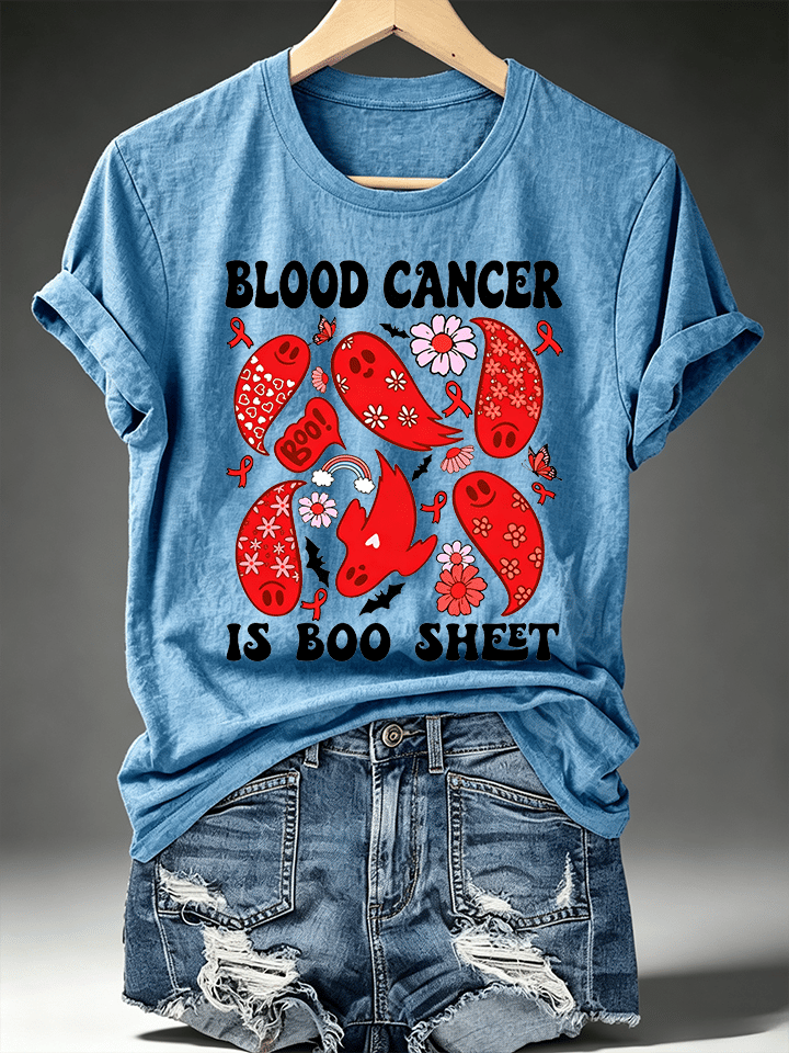 Women's Blood Cancer Awareness Red Ribbon Cute Ghosts Halloween Support Artwork T-Shirt