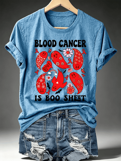 Women's Blood Cancer Awareness Red Ribbon Cute Ghosts Halloween Support Artwork T-Shirt