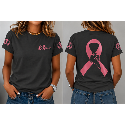 Women's"Believe"Breast Cancer Prevention and Awareness Casual T-shirt
