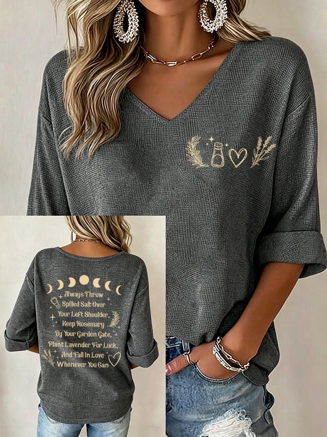 Women's Always Throw Spilled Salt Over Your Left Shoulder Print V Neck Top