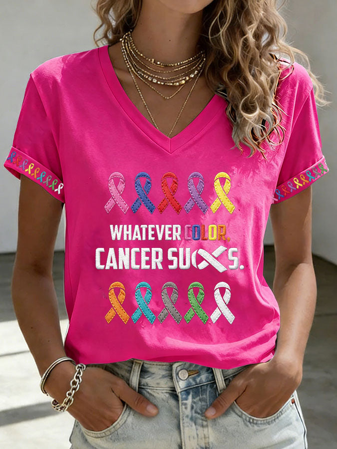 Women'S Cancer Sucks Print Short-Sleeve T-Shirt