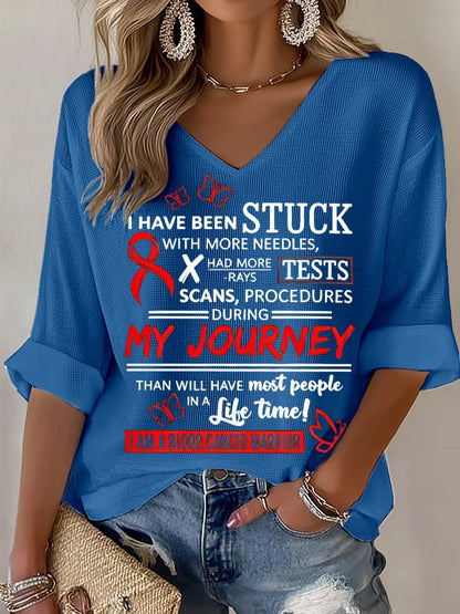 Women's Blood Cancer Red Ribbon Health Awareness Casual Printed Waffle Top