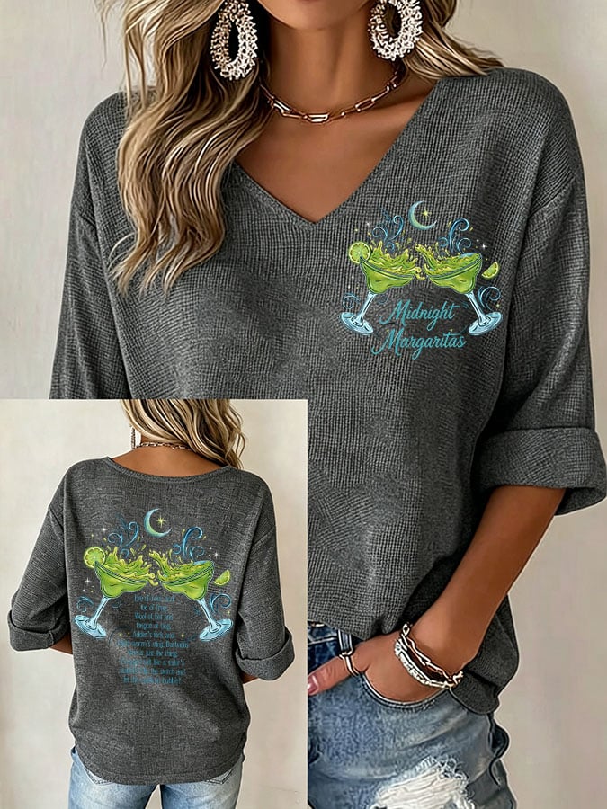 Women's Midnight Margaritas Print V Neck Top
