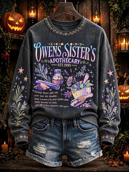 Women's Practical Magical Halloween Print Crew Neck Sweatshirt