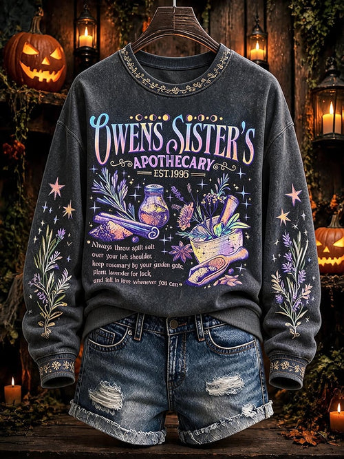 Women's Practical Magical Halloween Print Crew Neck Sweatshirt