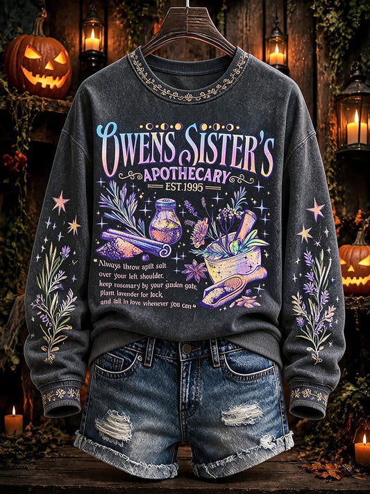 Women's Practical Magical Halloween Print Crew Neck Sweatshirt