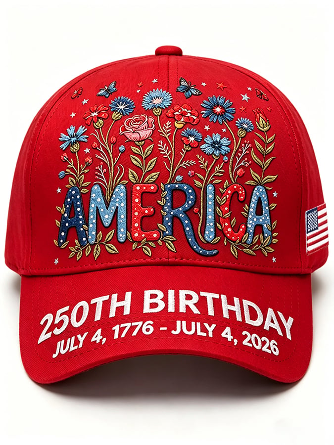 Unisex 250th Anniversary America 1776-2026 Flower Art Print Casual Hat