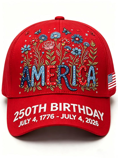 Unisex 250th Anniversary America 1776-2026 Flower Art Print Casual Hat