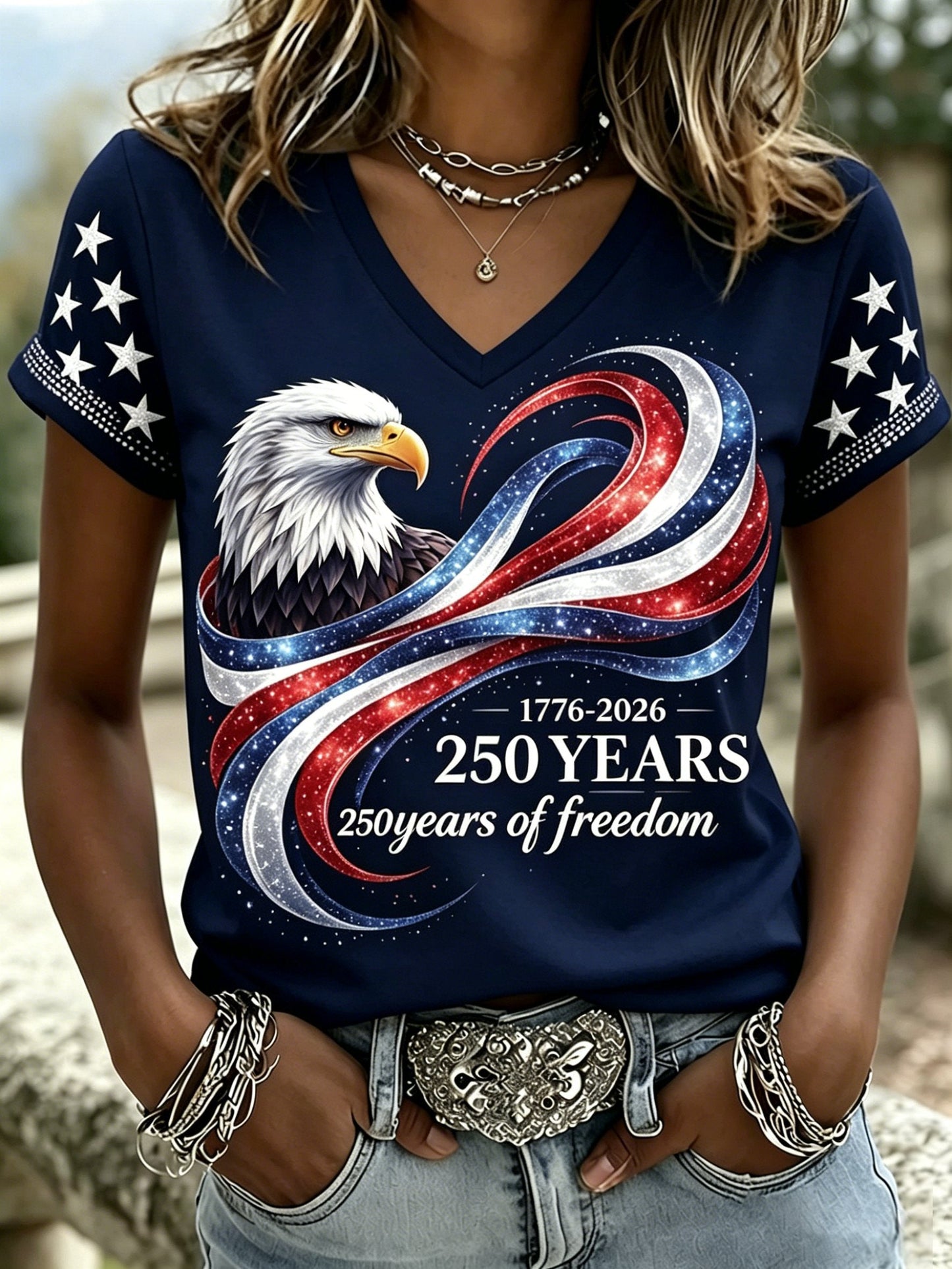Women'S Casual U.S. 250th Anniversary Commemorative Printed T-Shirt