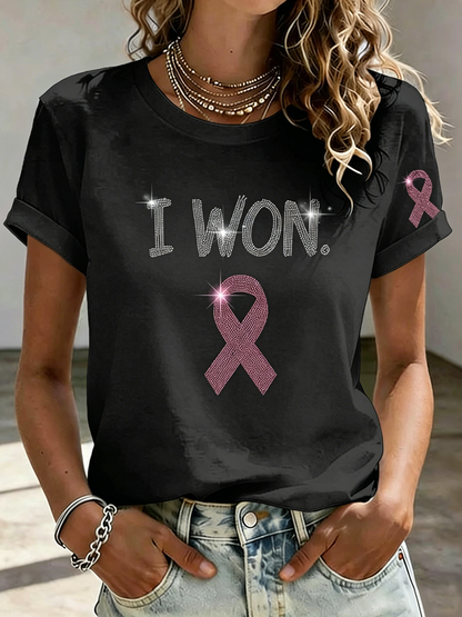 Pink Series Disease Health Awareness Public Welfare Printed Round Neck T-Shirt
