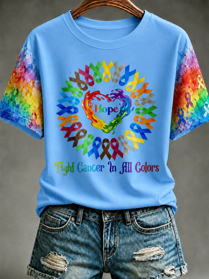 Women Hope Heart All Color Cancer Ribbons Fight Cancer T-Shirt