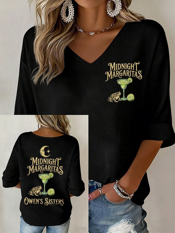 Women's Midnight Margaritas Print V Neck Top