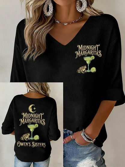 Women's Midnight Margaritas Print V Neck Top