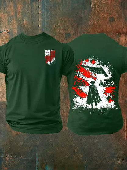 Men's Round-Neck 250 US Flag Print T-Shirt