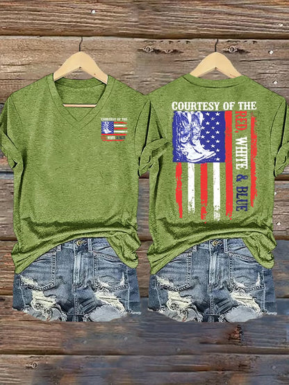 Women's  Courtesy Of Red White And Blue 250th Anniversary Flags T-Shirt