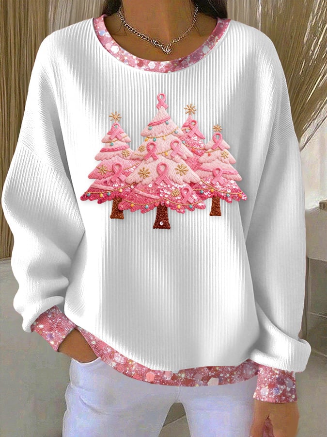 Women's Casual Pink Christmas Tree Sweatshirt