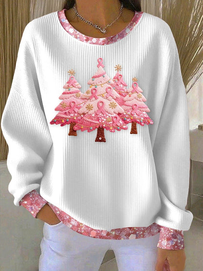 Women's Casual Pink Christmas Tree Sweatshirt